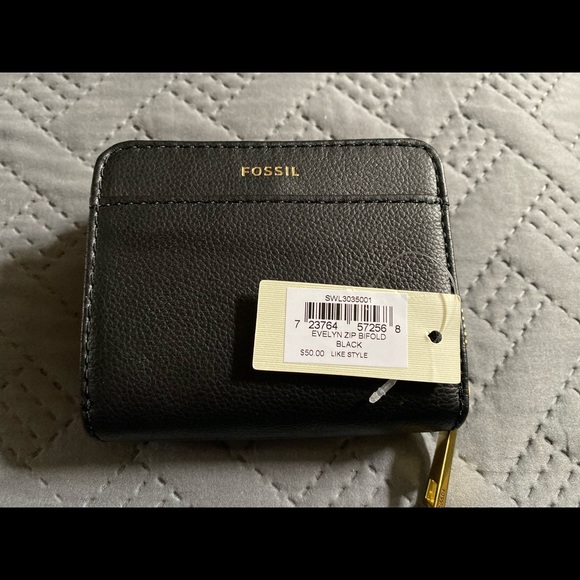 Fossil Evelyn Zip Bifold Black NWT - Picture 6 of 6